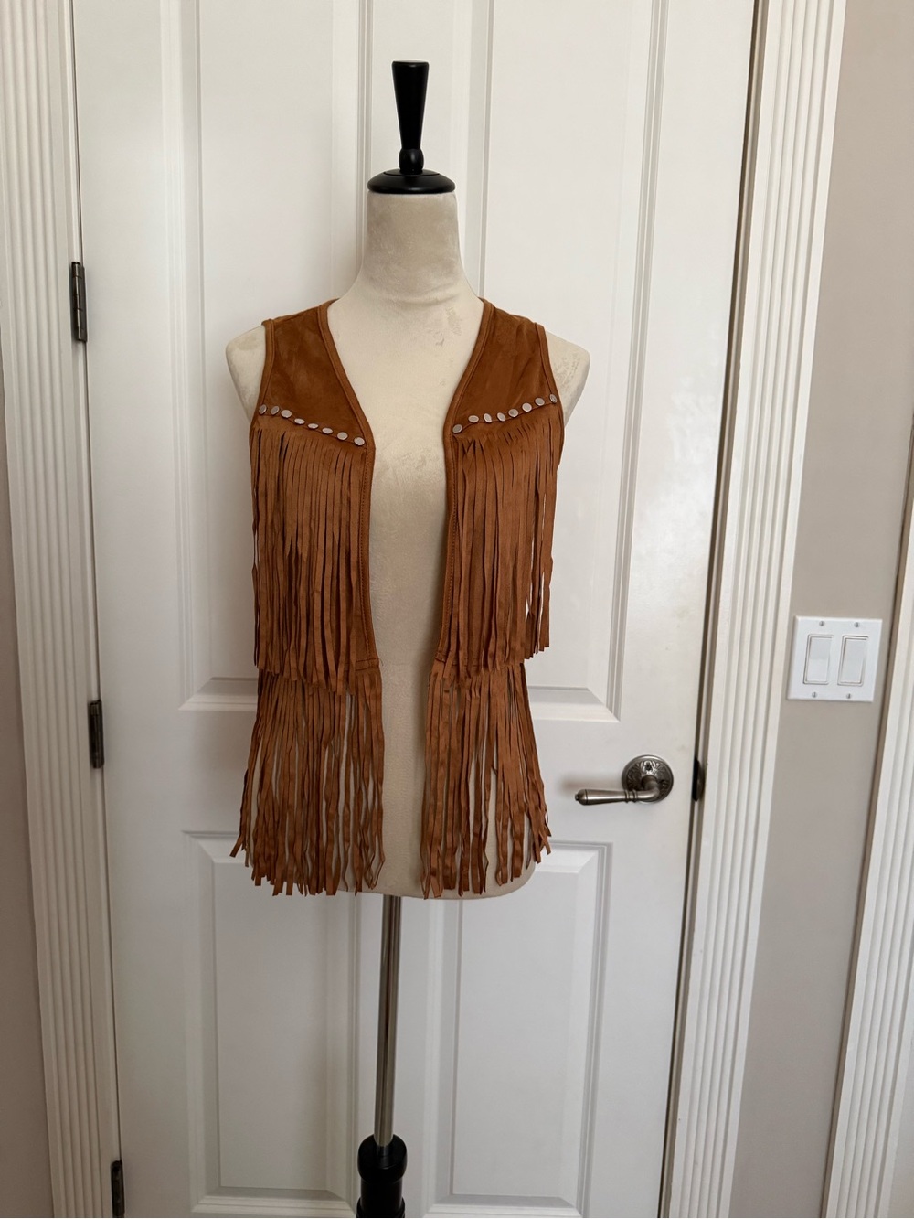 Fringed Suede Vest in Brown - Women's Open Front Layer